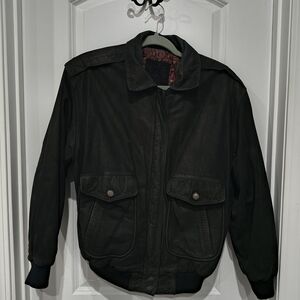Vintage 90’s Mixed Blues Black Leather Bomber Jacket Size Medium